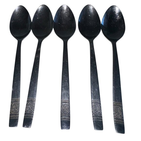 Vintage MCM Orleans Stainless ORL60 Scrolls & Dots Teaspoon Lot Of 5 Korea - Picture 1 of 6
